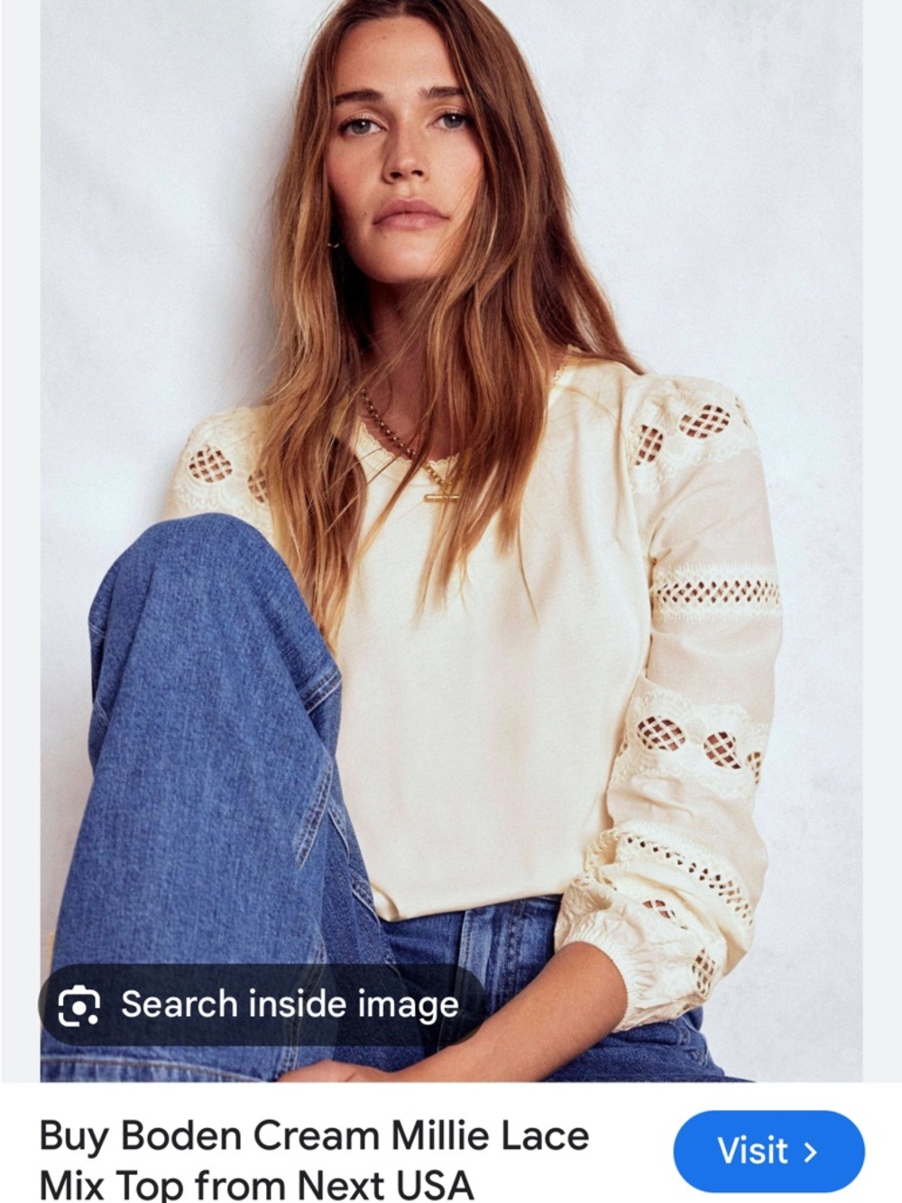 NWT! Boden Cream Millie Lace Mix Top - Cream! Size US 4! Gorgeous!